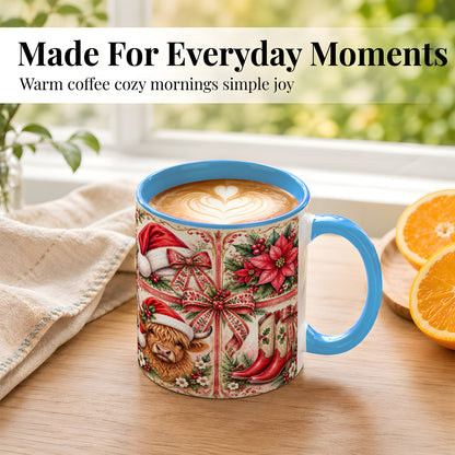 #pl[11oz|Blue] Western Christmas Cow Coffee Mug, Highland Cow Mug, Ceramic Cup
