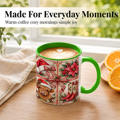 #pl[11oz|Green] Western Christmas Cow Coffee Mug, Highland Cow Mug, Ceramic Cup