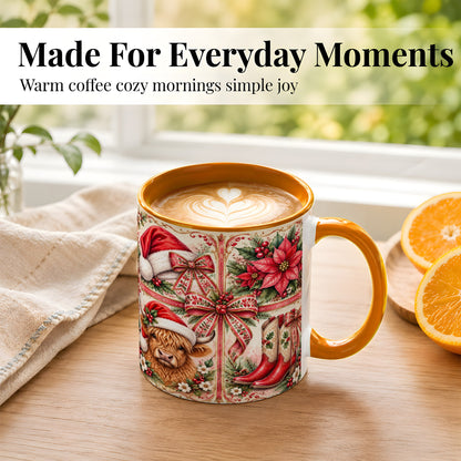 #pl[11oz|Orange] Western Christmas Cow Coffee Mug, Highland Cow Mug, Ceramic Cup