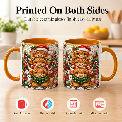 #pl[11oz|Orange] Christmas Cow Family Coffee Mug, Stained Glass Style Mug, Ceramic Cup
