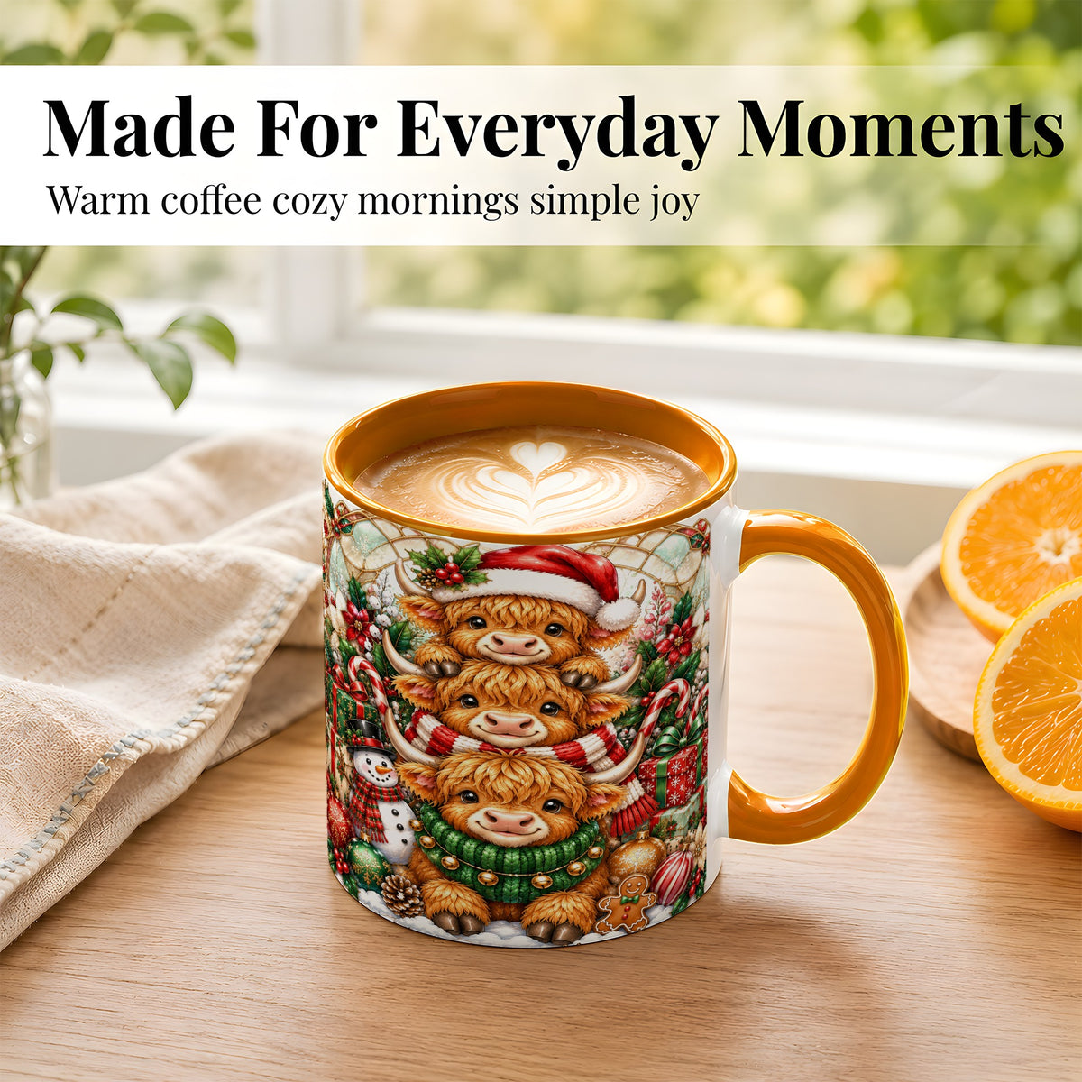 #pl[11oz|Orange] Christmas Cow Family Coffee Mug, Stained Glass Style Mug, Ceramic Cup