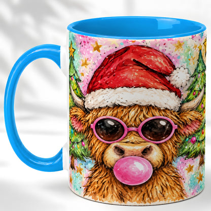#pl[11oz|Blue] Christmas Highland Cow Coffee Mug, Festive Cow Mug, Ceramic Cup