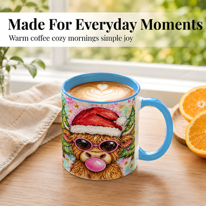 #pl[11oz|Blue] Christmas Highland Cow Coffee Mug, Festive Cow Mug, Ceramic Cup