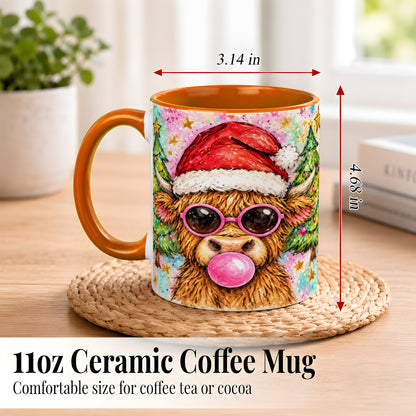 #pl[11oz|Orange] Christmas Highland Cow Coffee Mug, Festive Cow Mug, Ceramic Cup