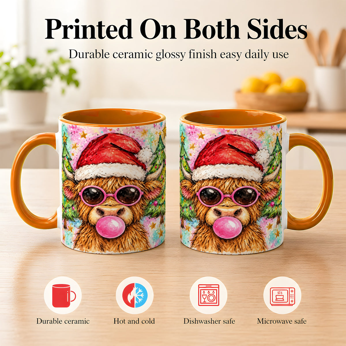 #pl[11oz|Orange] Christmas Highland Cow Coffee Mug, Festive Cow Mug, Ceramic Cup