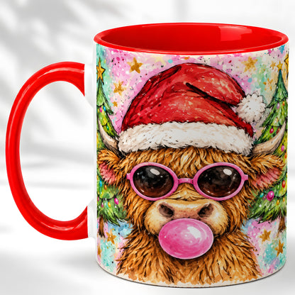 #pl[11oz|Red] Christmas Highland Cow Coffee Mug, Festive Cow Mug, Ceramic Cup