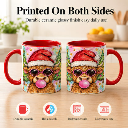 #pl[11oz|Red] Christmas Highland Cow Coffee Mug, Festive Cow Mug, Ceramic Cup