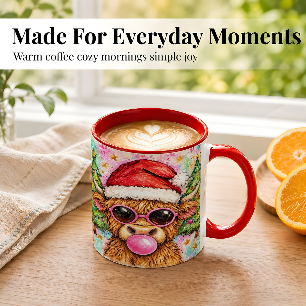 #pl[11oz|Red] Christmas Highland Cow Coffee Mug, Festive Cow Mug, Ceramic Cup