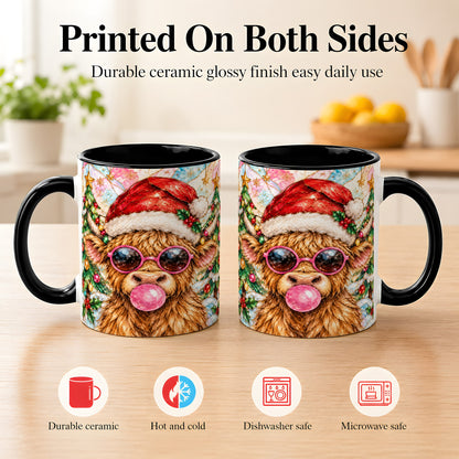 #pl[11oz|Black] Stained Glass Highland Cow Coffee Mug, Christmas Cow Mug, Ceramic Cup