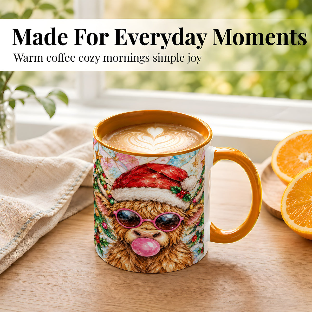 #pl[11oz|Orange] Stained Glass Highland Cow Coffee Mug, Christmas Cow Mug, Ceramic Cup