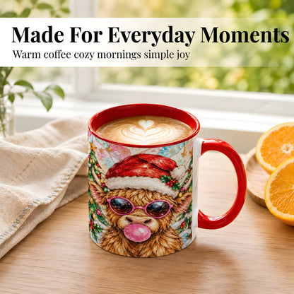 #pl[11oz|Red] Stained Glass Highland Cow Coffee Mug, Christmas Cow Mug, Ceramic Cup
