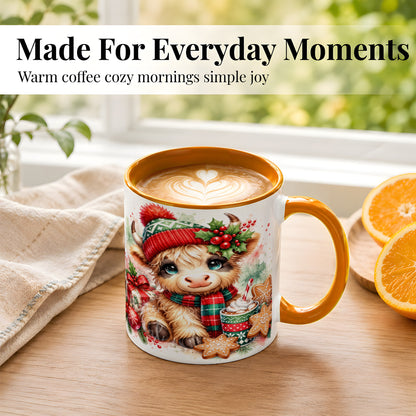 #pl[11oz|Orange] Cute Christmas Cow Coffee Mug, Cozy Highland Cow Mug, Ceramic Cup
