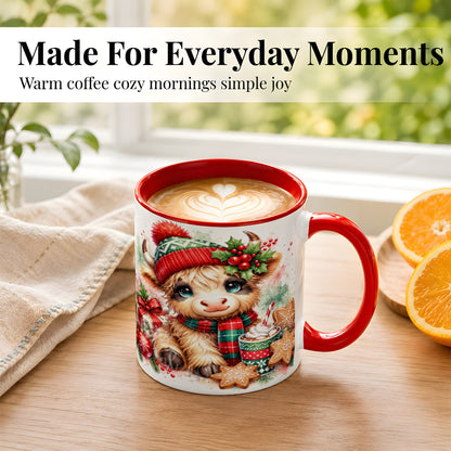 #pl[11oz|Red] Cute Christmas Cow Coffee Mug, Cozy Highland Cow Mug, Ceramic Cup