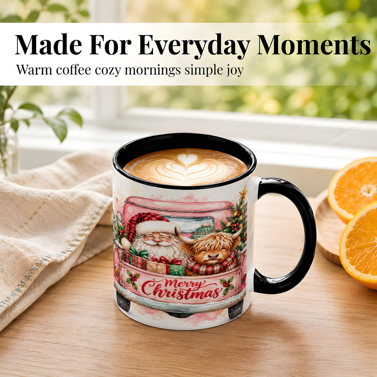 #pl[11oz|Black] Christmas Cow Truck Coffee Mug, Santa Holiday Mug, Ceramic Cup