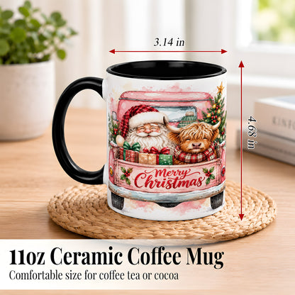 #pl[11oz|Black] Christmas Cow Truck Coffee Mug, Santa Holiday Mug, Ceramic Cup