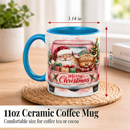#pl[11oz|Blue] Christmas Cow Truck Coffee Mug, Santa Holiday Mug, Ceramic Cup
