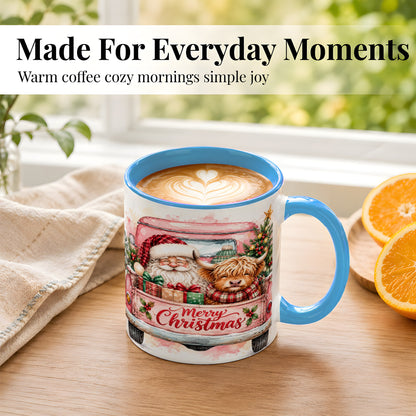 #pl[11oz|Blue] Christmas Cow Truck Coffee Mug, Santa Holiday Mug, Ceramic Cup