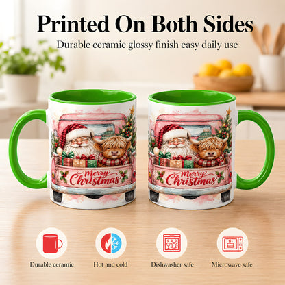 #pl[11oz|Green] Christmas Cow Truck Coffee Mug, Santa Holiday Mug, Ceramic Cup