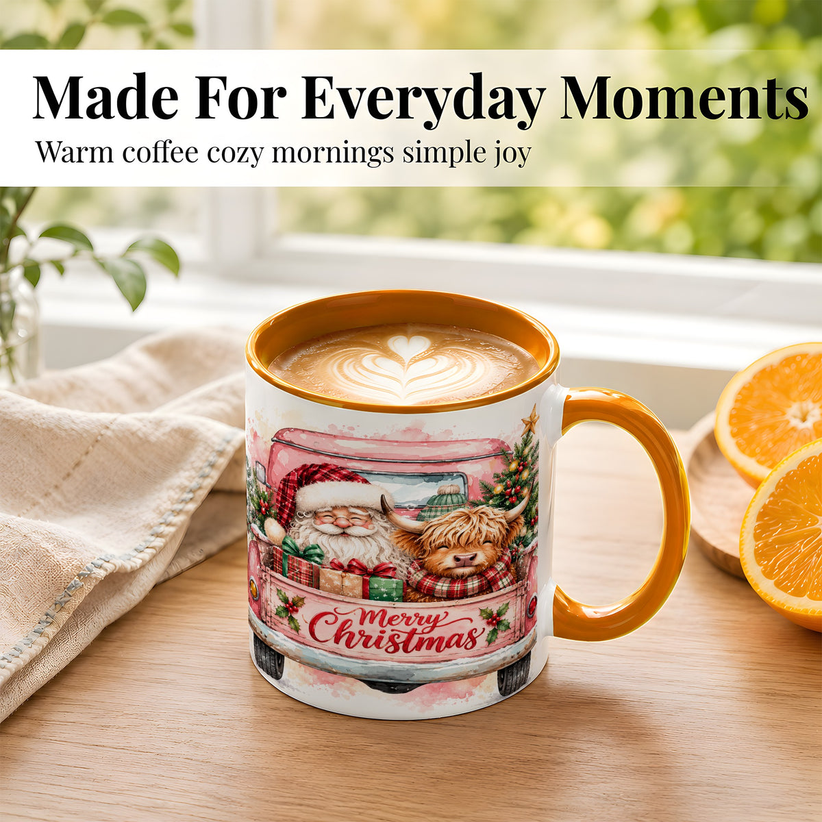 #pl[11oz|Orange] Christmas Cow Truck Coffee Mug, Santa Holiday Mug, Ceramic Cup