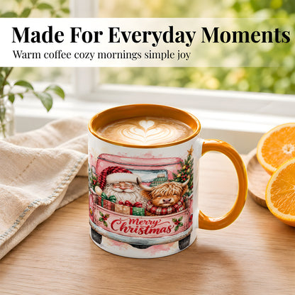 #pl[11oz|Orange] Christmas Cow Truck Coffee Mug, Santa Holiday Mug, Ceramic Cup