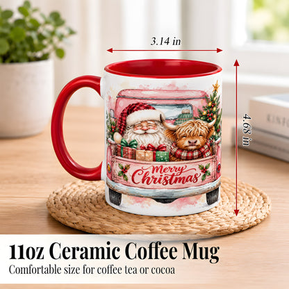 #pl[11oz|Red] Christmas Cow Truck Coffee Mug, Santa Holiday Mug, Ceramic Cup