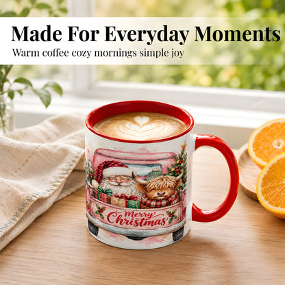 #pl[11oz|Red] Christmas Cow Truck Coffee Mug, Santa Holiday Mug, Ceramic Cup