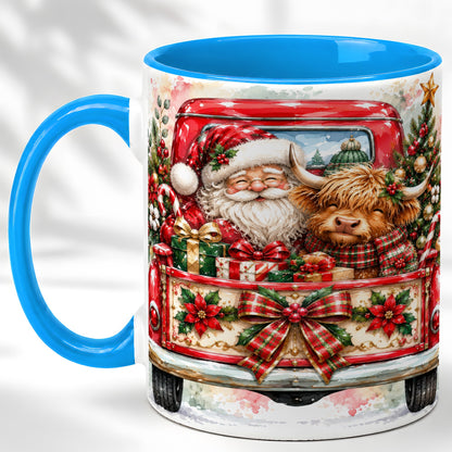 #pl[11oz|Blue] Santa Highland Cow Coffee Mug, Christmas Cow Mug, Ceramic Cup