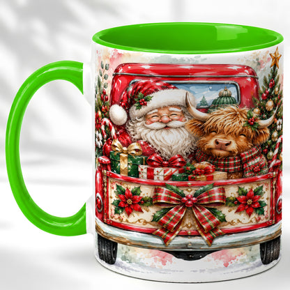 #pl[11oz|Green] Santa Highland Cow Coffee Mug, Christmas Cow Mug, Ceramic Cup