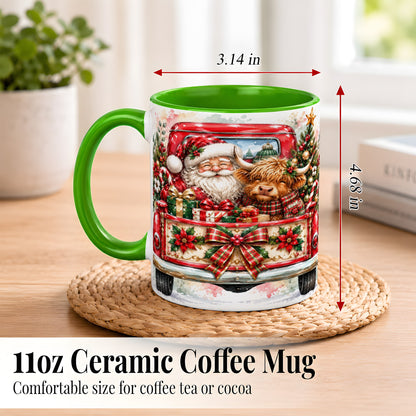 #pl[11oz|Green] Santa Highland Cow Coffee Mug, Christmas Cow Mug, Ceramic Cup