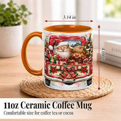 #pl[11oz|Orange] Santa Highland Cow Coffee Mug, Christmas Cow Mug, Ceramic Cup