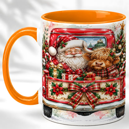 #pl[11oz|Orange] Santa Highland Cow Coffee Mug, Christmas Cow Mug, Ceramic Cup