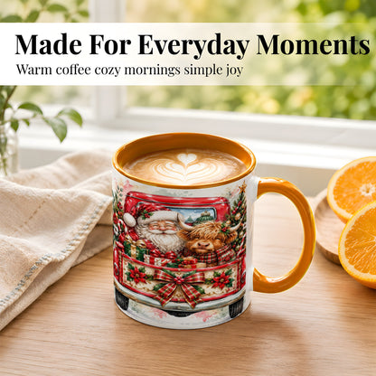 #pl[11oz|Orange] Santa Highland Cow Coffee Mug, Christmas Cow Mug, Ceramic Cup