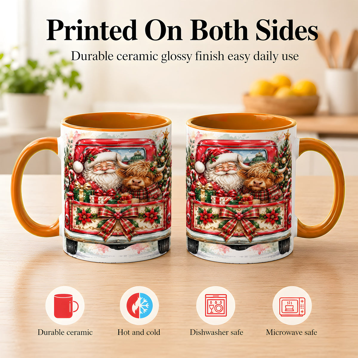 #pl[11oz|Orange] Santa Highland Cow Coffee Mug, Christmas Cow Mug, Ceramic Cup