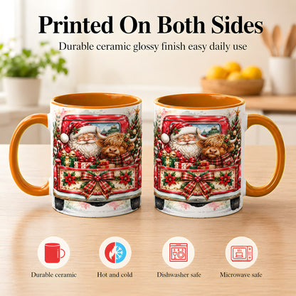 #pl[11oz|Orange] Santa Highland Cow Coffee Mug, Christmas Cow Mug, Ceramic Cup