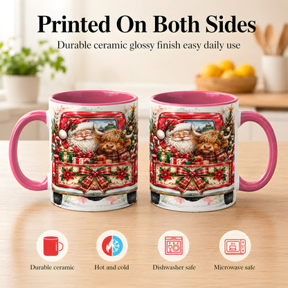 #pl[11oz|Pink] Santa Highland Cow Coffee Mug, Christmas Cow Mug, Ceramic Cup