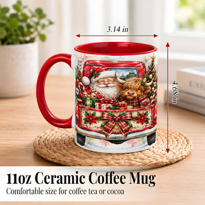 #pl[11oz|Red] Santa Highland Cow Coffee Mug, Christmas Cow Mug, Ceramic Cup