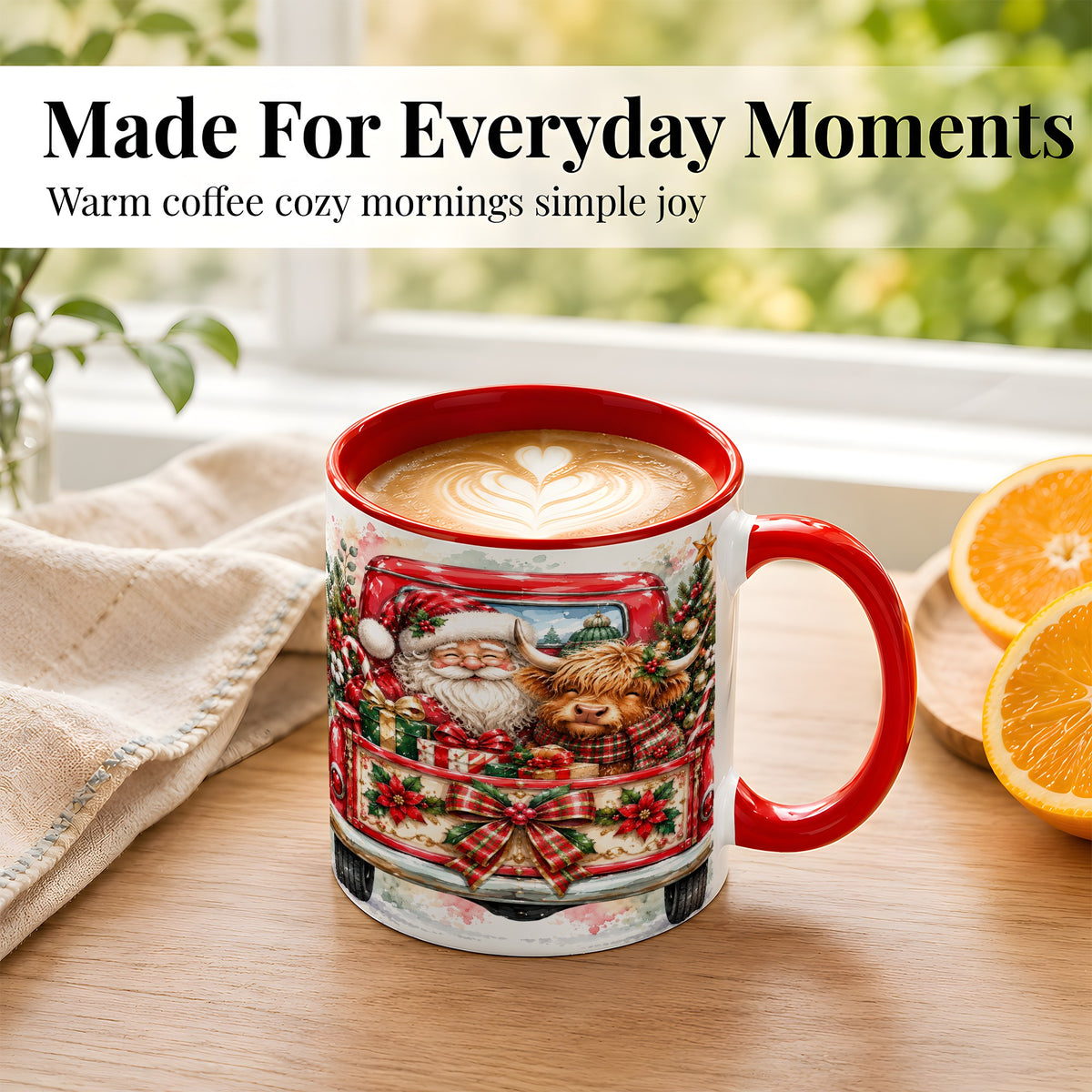 #pl[11oz|Red] Santa Highland Cow Coffee Mug, Christmas Cow Mug, Ceramic Cup