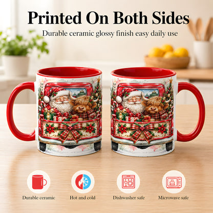 #pl[11oz|Red] Santa Highland Cow Coffee Mug, Christmas Cow Mug, Ceramic Cup