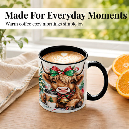 #pl[11oz|Black] Christmas Highland Cow Coffee Mug, Cozy Cow Mug, Ceramic Cup