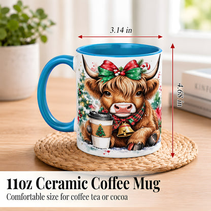 #pl[11oz|Blue] Christmas Highland Cow Coffee Mug, Cozy Cow Mug, Ceramic Cup