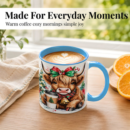 #pl[11oz|Blue] Christmas Highland Cow Coffee Mug, Cozy Cow Mug, Ceramic Cup