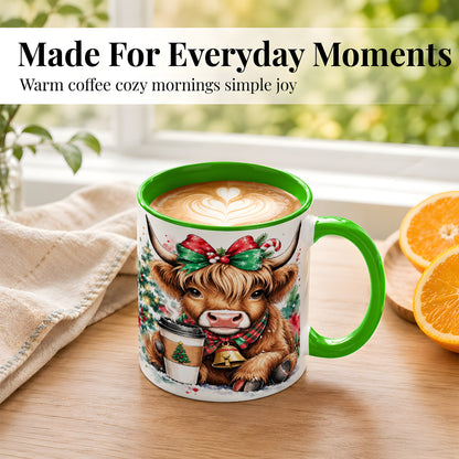 #pl[11oz|Green] Christmas Highland Cow Coffee Mug, Cozy Cow Mug, Ceramic Cup