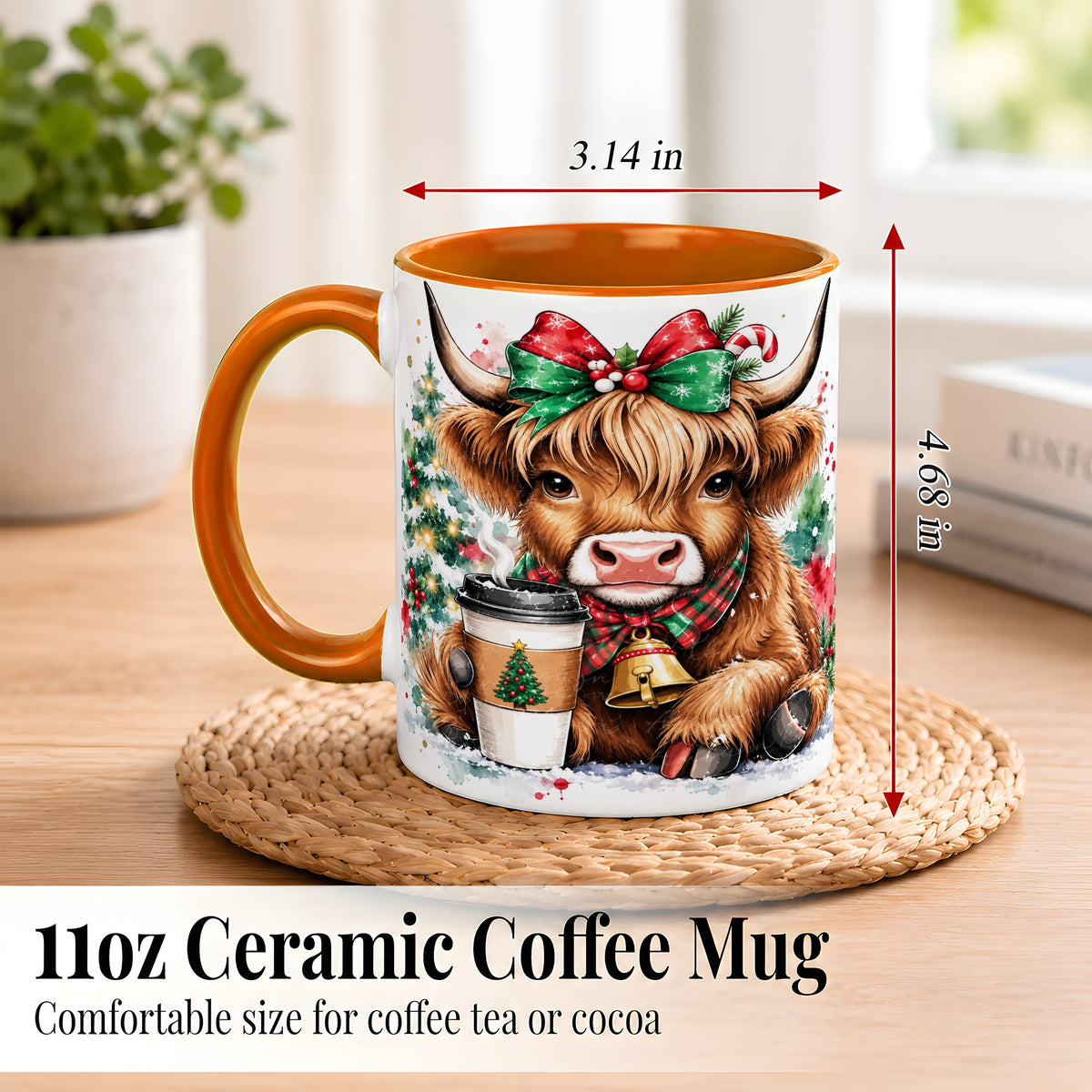 #pl[11oz|Orange] Christmas Highland Cow Coffee Mug, Cozy Cow Mug, Ceramic Cup