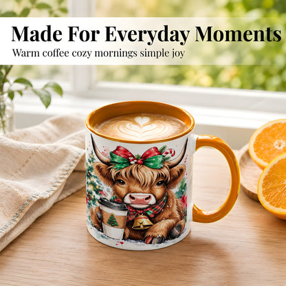 #pl[11oz|Orange] Christmas Highland Cow Coffee Mug, Cozy Cow Mug, Ceramic Cup