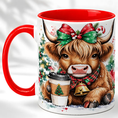 #pl[11oz|Red] Christmas Highland Cow Coffee Mug, Cozy Cow Mug, Ceramic Cup