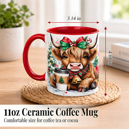 #pl[11oz|Red] Christmas Highland Cow Coffee Mug, Cozy Cow Mug, Ceramic Cup