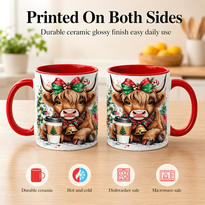 #pl[11oz|Red] Christmas Highland Cow Coffee Mug, Cozy Cow Mug, Ceramic Cup