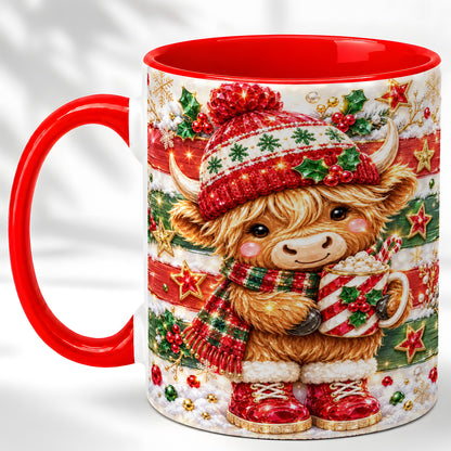 #pl[11oz|Red] Christmas Highland Cow Coffee Mug, Holiday Cow Mug, Ceramic Cup