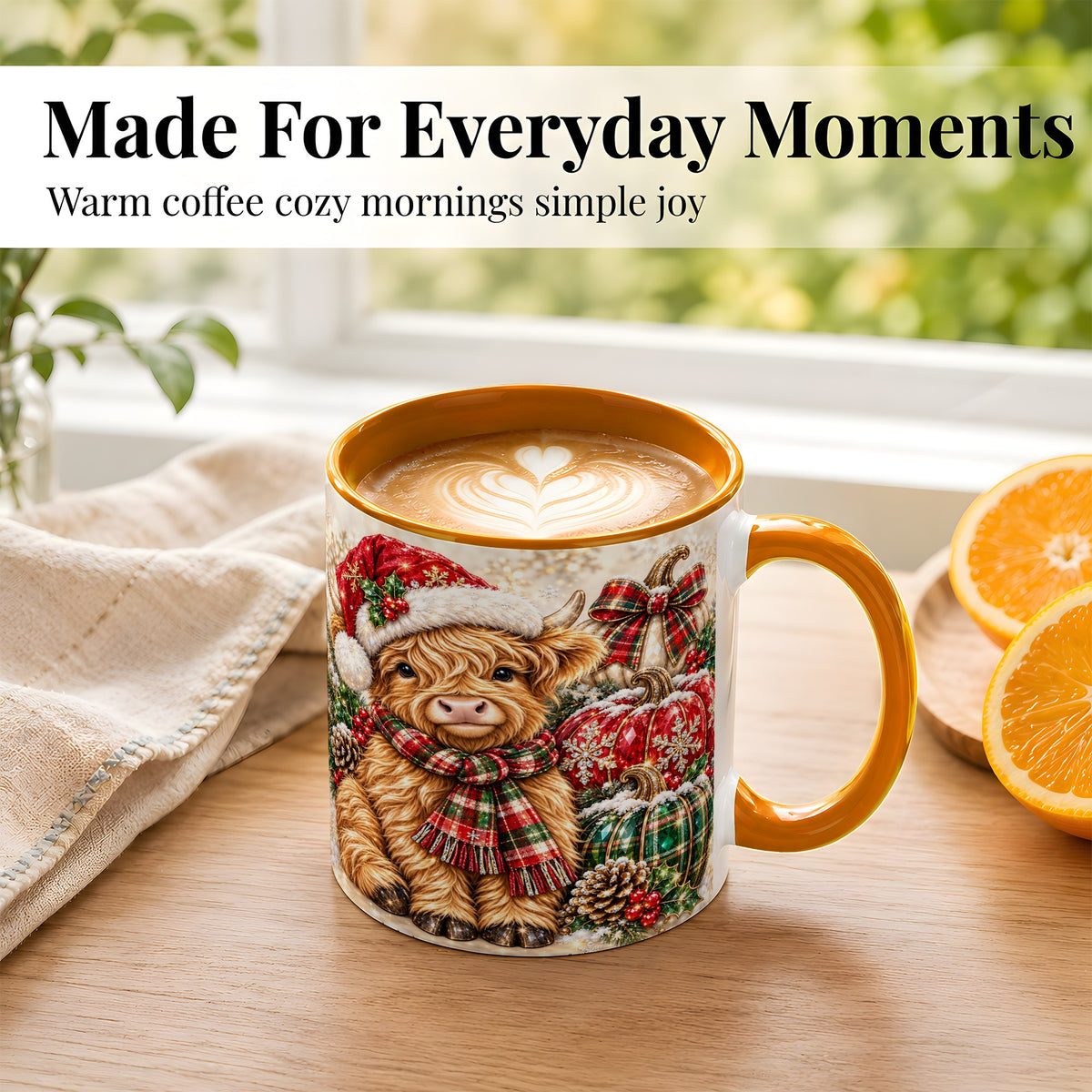 #pl[11oz|Orange] Christmas Highland Cow Coffee Mug, Holiday Pumpkin Cow Mug, Ceramic Cup