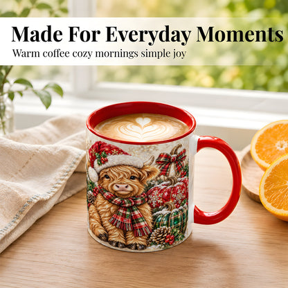 #pl[11oz|Red] Christmas Highland Cow Coffee Mug, Holiday Pumpkin Cow Mug, Ceramic Cup